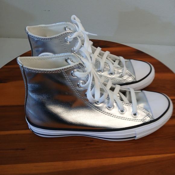 Converse Chuck Taylor All Star Hi Womens 9 Metallic Silver Shoes A14875C - Picture 3 of 9